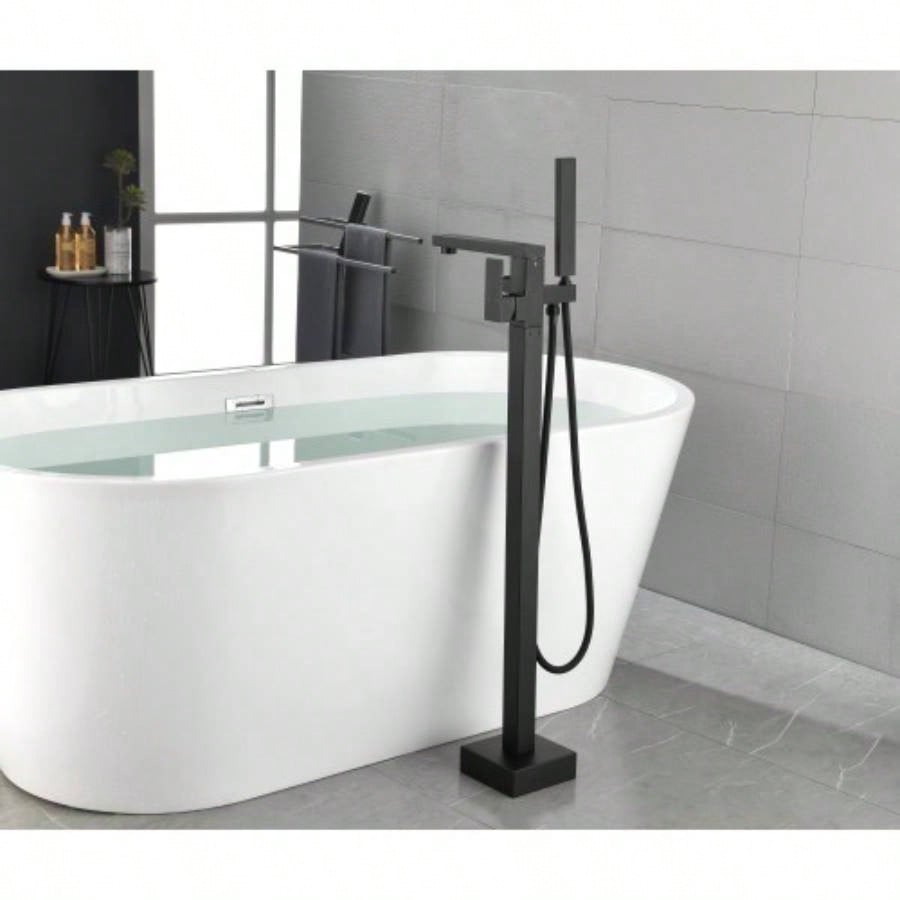 Floor Mounted Tub Faucet High Flow Freestanding Tub Filler Faucet with Handheld Shower and Swivel Spout