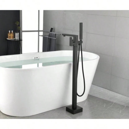 Floor Mounted Tub Faucet High Flow Freestanding Tub Filler Faucet with Handheld Shower and Swivel Spout