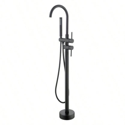 Floor Mounted Tub Faucet High Flow Freestanding Tub Filler Faucet with Handheld Shower and Swivel Spout