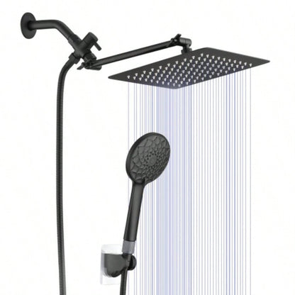 Shower, 10 Inch High Pressure Rainfall Shower/Handheld Shower Combo with 11 Inch Extension Arm, 6 Settings Adjustable Anti - leak Shower with Holder/Hose, Height/Angle Adjustable