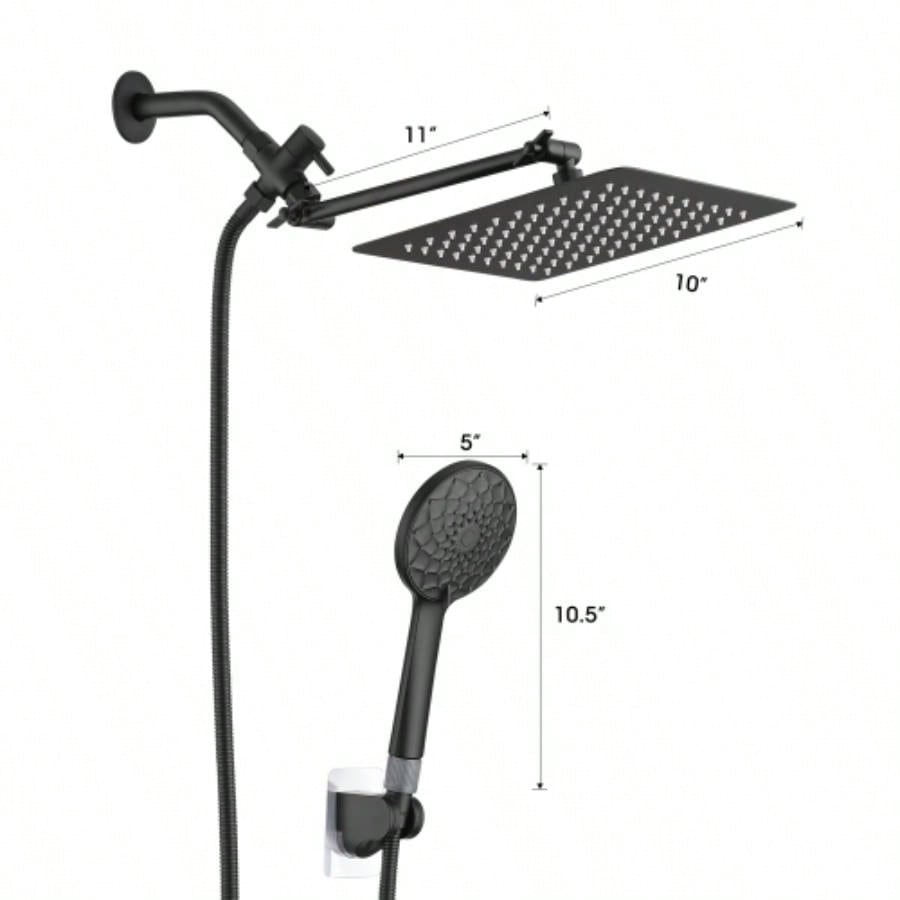 Shower, 10 Inch High Pressure Rainfall Shower/Handheld Shower Combo with 11 Inch Extension Arm, 6 Settings Adjustable Anti - leak Shower with Holder/Hose, Height/Angle Adjustable