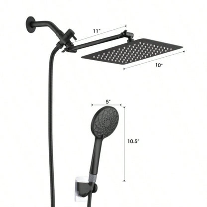 Shower, 10 Inch High Pressure Rainfall Shower/Handheld Shower Combo with 11 Inch Extension Arm, 6 Settings Adjustable Anti - leak Shower with Holder/Hose, Height/Angle Adjustable