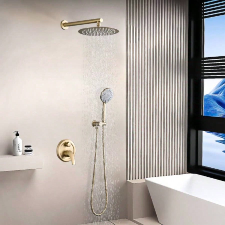 10 Inches Wall Mounted Shower with High Pressure Rain Shower and 5 - Function Handheld Shower