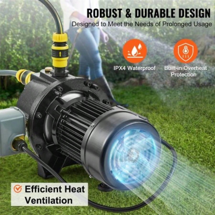 1HP Premium Cast Iron Shallow Well Jet Pump, 115 Volt, 17.6 GPM 164 FT Maximum Irrigation Pump, Agricultural Garden Irrigation System High - Rise Supply Shower Booster