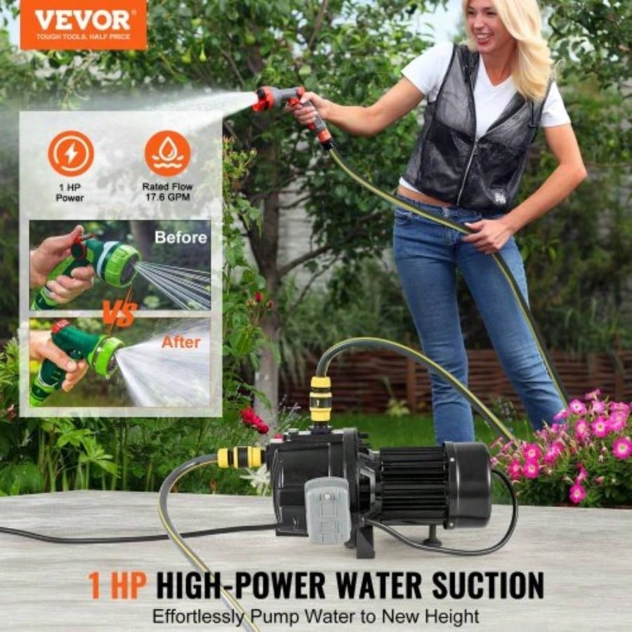 1HP Premium Cast Iron Shallow Well Jet Pump, 115 Volt, 17.6 GPM 164 FT Maximum Irrigation Pump, Agricultural Garden Irrigation System High - Rise Supply Shower Booster