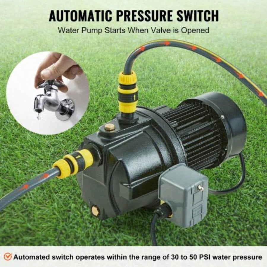 1HP Premium Cast Iron Shallow Well Jet Pump, 115 Volt, 17.6 GPM 164 FT Maximum Irrigation Pump, Agricultural Garden Irrigation System High - Rise Supply Shower Booster