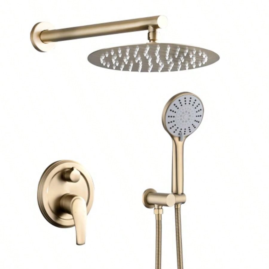 10 Inches Wall Mounted Shower with High Pressure Rain Shower and 5 - Function Handheld Shower