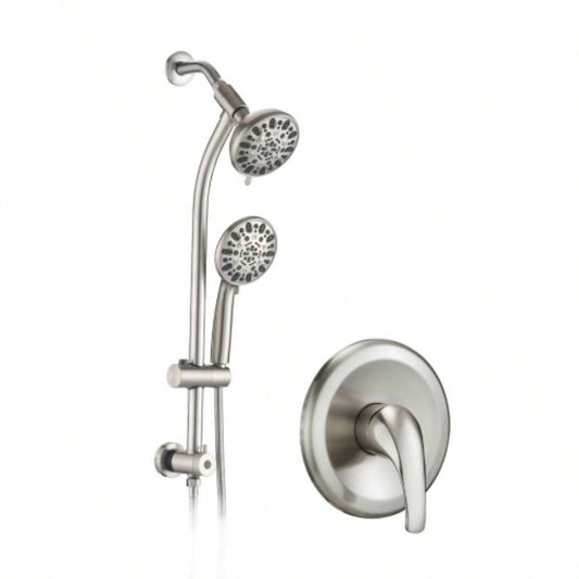 Drill - Stainless Steel Slide Bar Combo Rain Showerhead - Setting Hand, Dual Shower Spa System Rough - in Included