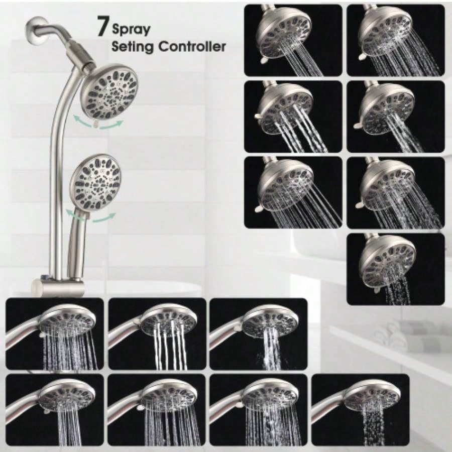 Drill - Stainless Steel Slide Bar Combo Rain Showerhead - Setting Hand, Dual Shower Spa System Rough - in Included