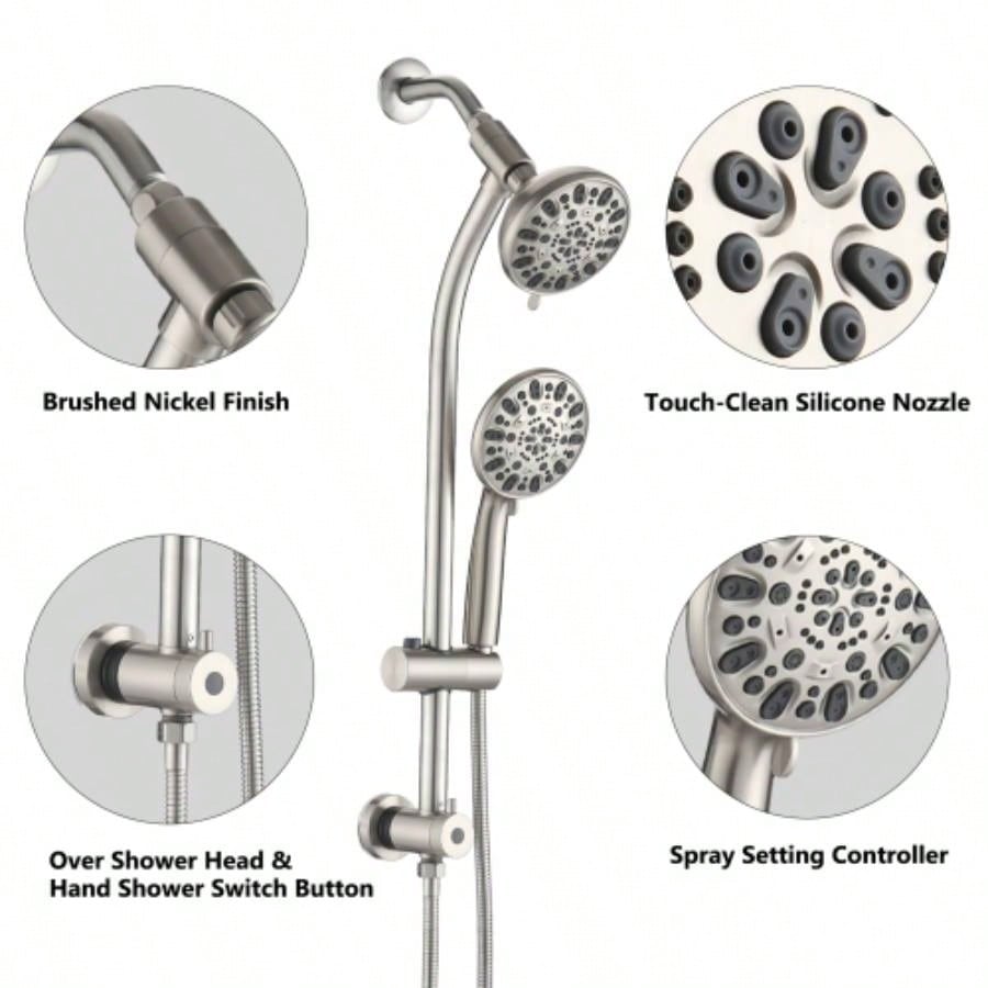 Drill - Stainless Steel Slide Bar Combo Rain Showerhead - Setting Hand, Dual Shower Spa System Rough - in Included