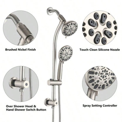 Drill - Stainless Steel Slide Bar Combo Rain Showerhead - Setting Hand, Dual Shower Spa System Rough - in Included