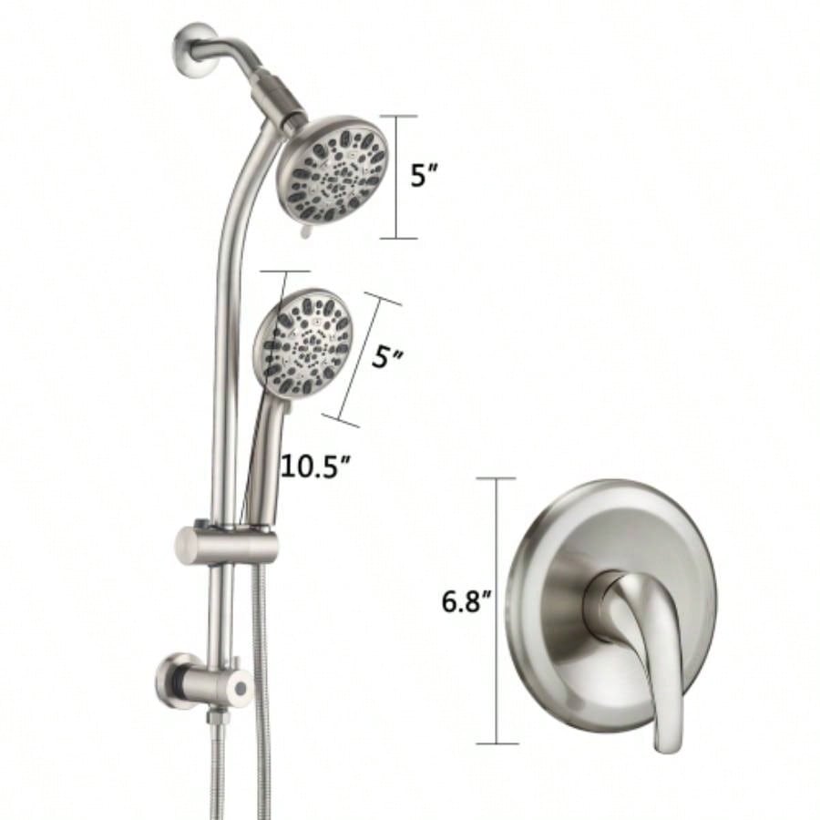 Drill - Stainless Steel Slide Bar Combo Rain Showerhead - Setting Hand, Dual Shower Spa System Rough - in Included