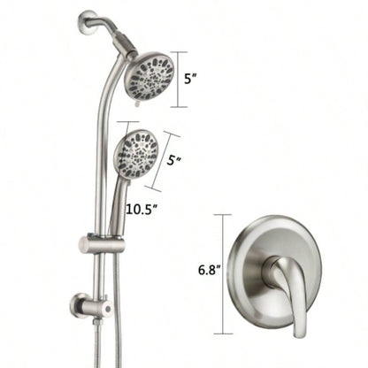 Drill - Stainless Steel Slide Bar Combo Rain Showerhead - Setting Hand, Dual Shower Spa System Rough - in Included