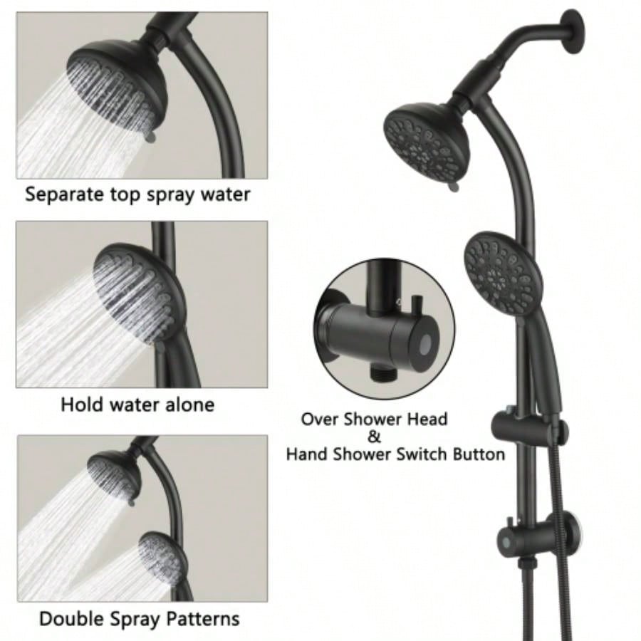 Drill - Stainless Steel Slide Bar Combo Rain Showerhead - Setting Hand, Dual Shower Spa System