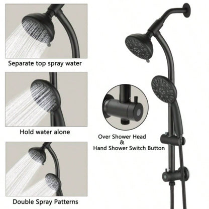 Drill - Stainless Steel Slide Bar Combo Rain Showerhead - Setting Hand, Dual Shower Spa System