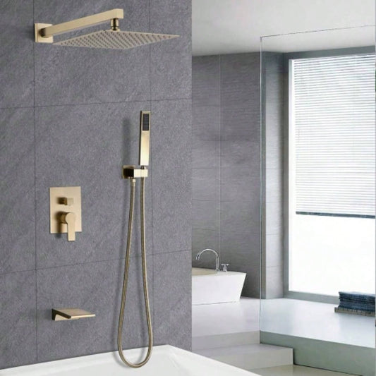 Shower System Bathroom Luxury 12 Inch Rain Shower with Handheld Mixer Shower Combo Set Wall Mounted Shower Faucet Trim with Brushed Gold