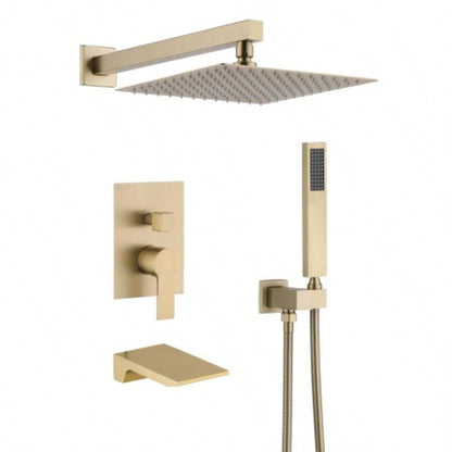 Shower System Bathroom Luxury 12 Inch Rain Shower with Handheld Mixer Shower Combo Set Wall Mounted Shower Faucet Trim with Brushed Gold