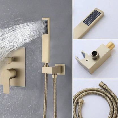 Shower System Bathroom Luxury 12 Inch Rain Shower with Handheld Mixer Shower Combo Set Wall Mounted Shower Faucet Trim with Brushed Gold