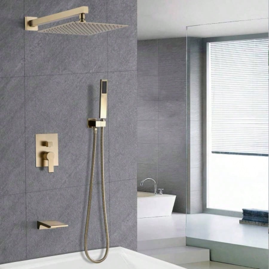 Shower System Bathroom Luxury 12 Inch Rain Shower with Handheld Mixer Shower Combo Set Wall Mounted Shower Faucet Trim with Brushed Gold