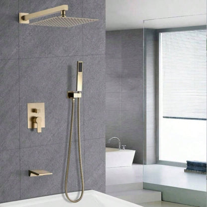 Shower System Bathroom Luxury 12 Inch Rain Shower with Handheld Mixer Shower Combo Set Wall Mounted Shower Faucet Trim with Brushed Gold