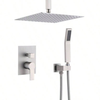 12 Inch Ceiling Mount Brushed Nickel Shower System Bathroom Luxury Rain Mixer Shower Combo Set Ceiling Rainfall Shower System