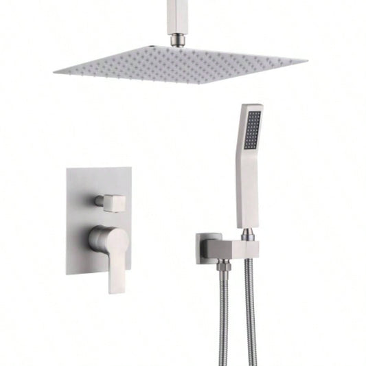 12 Inch Ceiling Mount Brushed Nickel Shower System Bathroom Luxury Rain Mixer Shower Combo Set Ceiling Rainfall Shower System