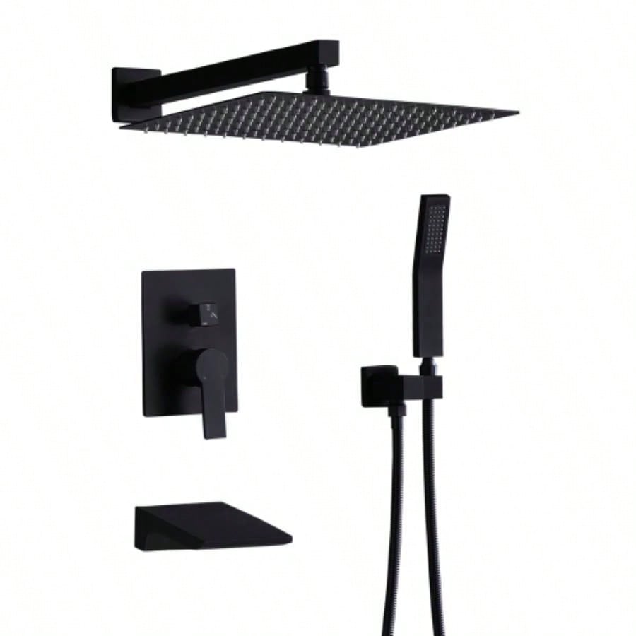 Shower System Bathroom Luxury 12 Inch Rain Shower with Handheld Mixer Shower Combo Set Wall Mounted Shower Faucet Trim with Brushed Gold