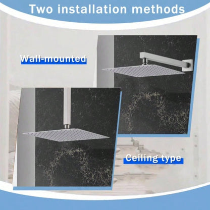 12 Inch Ceiling Mount Brushed Nickel Shower System Bathroom Luxury Rain Mixer Shower Combo Set Ceiling Rainfall Shower System