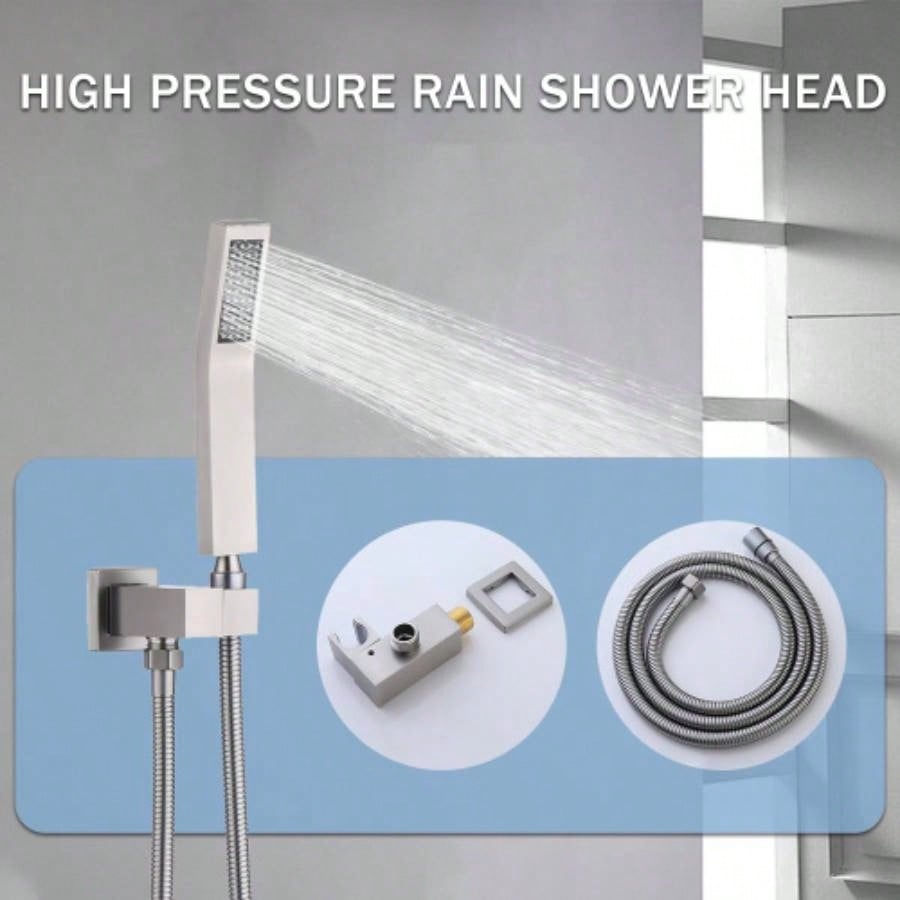 12 Inch Ceiling Mount Brushed Nickel Shower System Bathroom Luxury Rain Mixer Shower Combo Set Ceiling Rainfall Shower System