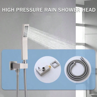 12 Inch Ceiling Mount Brushed Nickel Shower System Bathroom Luxury Rain Mixer Shower Combo Set Ceiling Rainfall Shower System