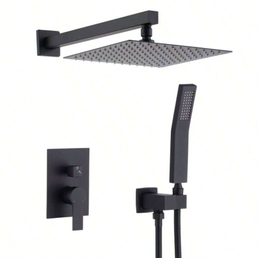 12 Inch Ceiling Mount Brushed Nickel Shower System Bathroom Luxury Rain Mixer Shower Combo Set Ceiling Rainfall Shower System