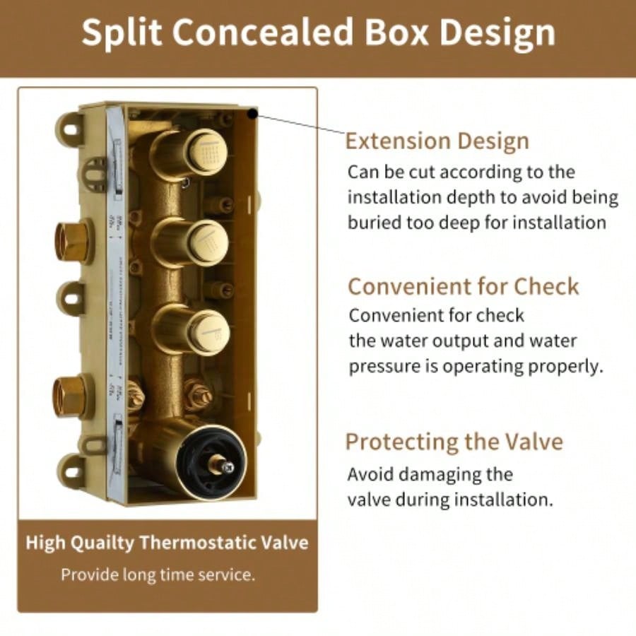 3 - Function 12 - Inch Ceiling - Mounted Thermostatic Shower System in Brushed Gold with Square Shower
