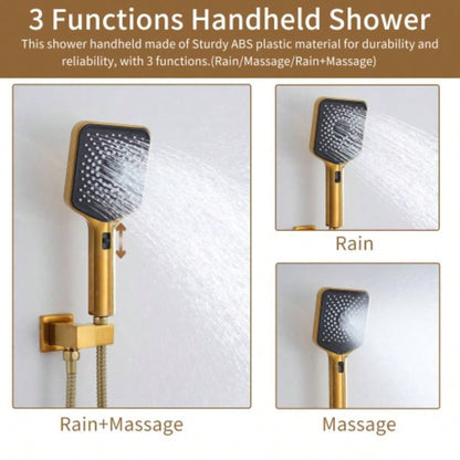 3 - Function 12 - Inch Ceiling - Mounted Thermostatic Shower System in Brushed Gold with Square Shower