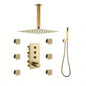 3 - Function 12 - Inch Ceiling - Mounted Thermostatic Shower System in Brushed Gold with Square Shower