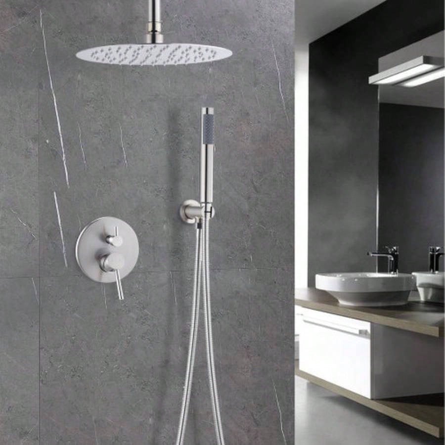 Dome shower system Shower combination set wall mounted with 10 inch shower and hand held shower, brushed nickel
