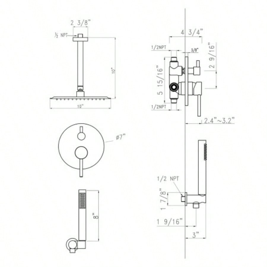 Dome shower system Shower combination set wall mounted with 10 inch shower and hand held shower, brushed nickel