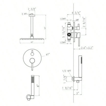 Dome shower system Shower combination set wall mounted with 10 inch shower and hand held shower, brushed nickel