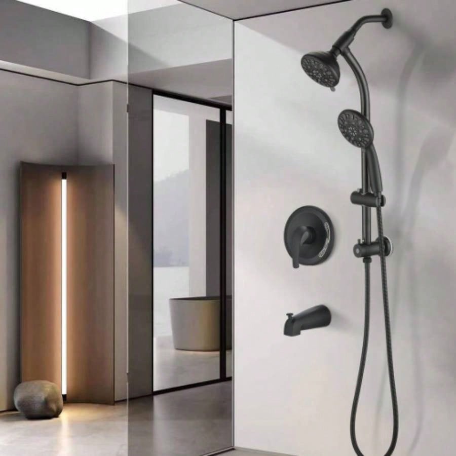 Drill - Stainless Steel Slide Bar Combo Rain Showerhead - Setting Hand, Dual Shower Spa System with Tup Spout Rough - in Included