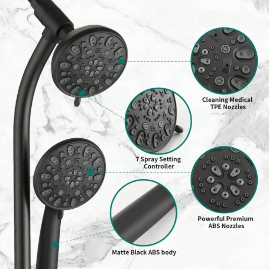 Drill - Stainless Steel Slide Bar Combo Rain Showerhead - Setting Hand, Dual Shower Spa System with Tup Spout Rough - in Included