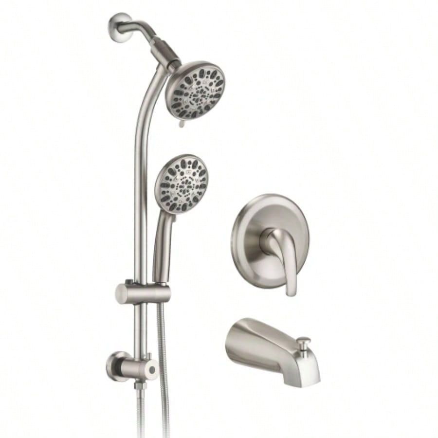 Drill - Stainless Steel Slide Bar Combo Rain Showerhead - Setting Hand, Dual Shower Spa System with Tup Spout Rough - in Included