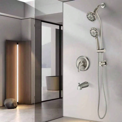 Drill - Stainless Steel Slide Bar Combo Rain Showerhead - Setting Hand, Dual Shower Spa System with Tup Spout Rough - in Included