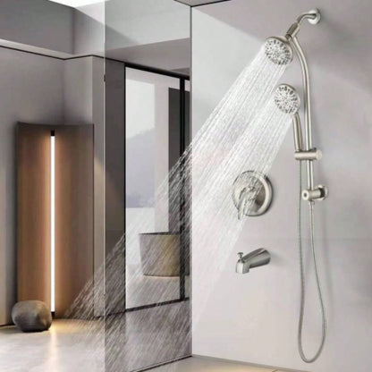 Drill - Stainless Steel Slide Bar Combo Rain Showerhead - Setting Hand, Dual Shower Spa System with Tup Spout Rough - in Included