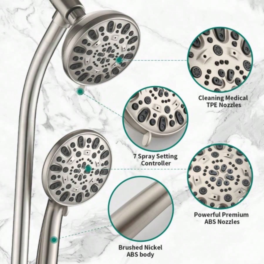 Drill - Stainless Steel Slide Bar Combo Rain Showerhead - Setting Hand, Dual Shower Spa System with Tup Spout Rough - in Included