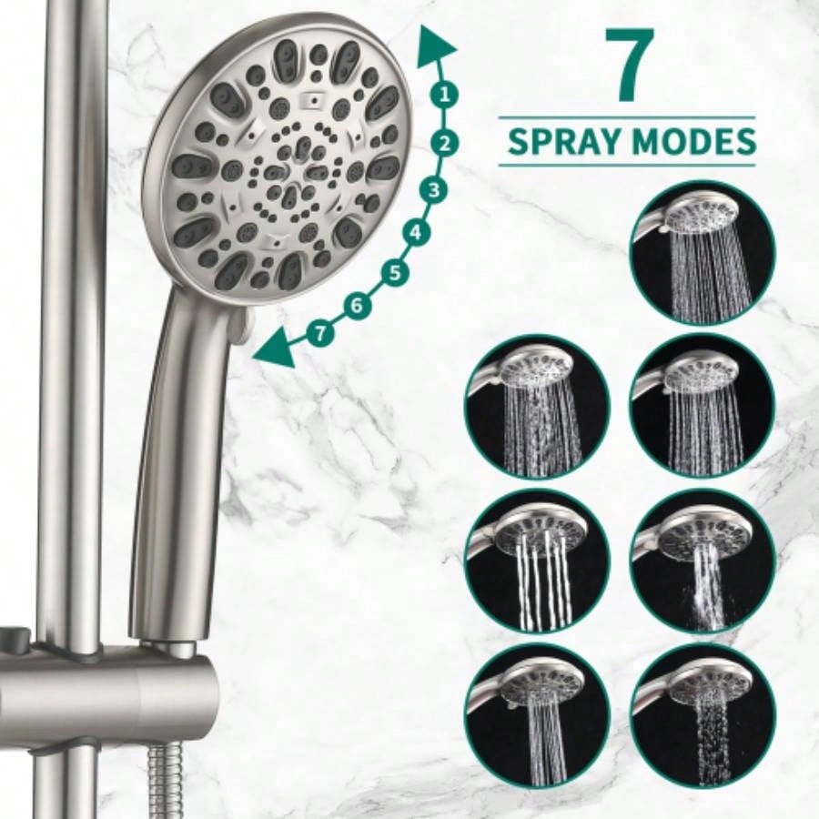Drill - Stainless Steel Slide Bar Combo Rain Showerhead - Setting Hand, Dual Shower Spa System with Tup Spout Rough - in Included