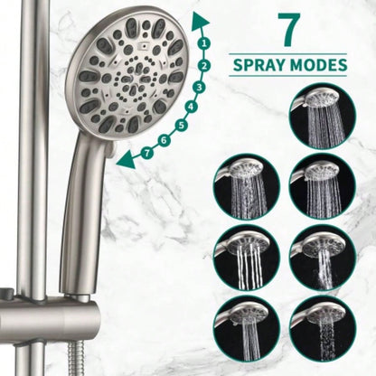 Drill - Stainless Steel Slide Bar Combo Rain Showerhead - Setting Hand, Dual Shower Spa System with Tup Spout Rough - in Included