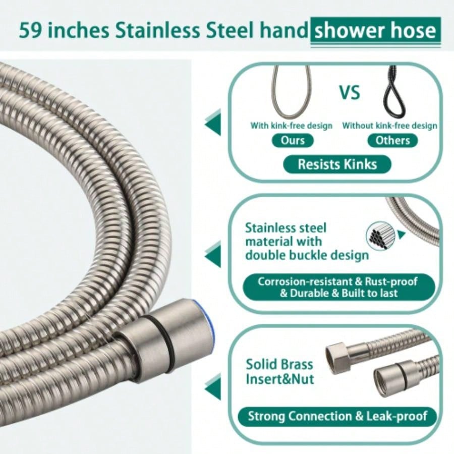 Drill - Stainless Steel Slide Bar Combo Rain Showerhead - Setting Hand, Dual Shower Spa System with Tup Spout Rough - in Included