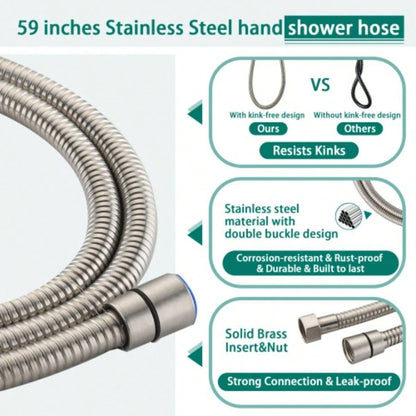 Drill - Stainless Steel Slide Bar Combo Rain Showerhead - Setting Hand, Dual Shower Spa System with Tup Spout Rough - in Included