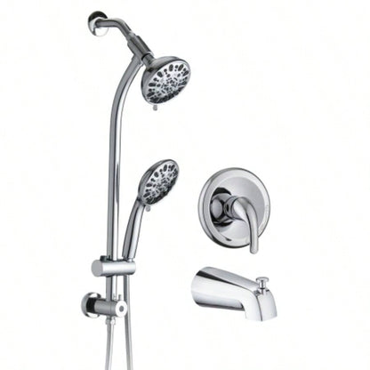 Drill - Stainless Steel Slide Bar Combo Rain Showerhead - Setting Hand, Dual Shower Spa System with Tup Spout Rough - in Included