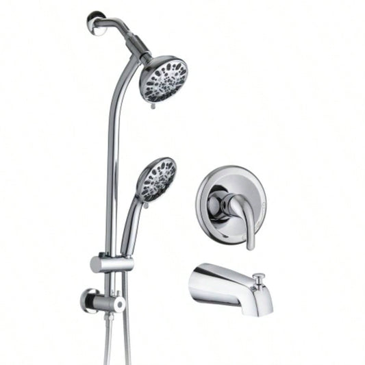 Drill - Stainless Steel Slide Bar Combo Rain Showerhead - Setting Hand, Dual Shower Spa System with Tup Spout Rough - in Included