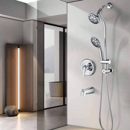 Drill - Stainless Steel Slide Bar Combo Rain Showerhead - Setting Hand, Dual Shower Spa System with Tup Spout Rough - in Included